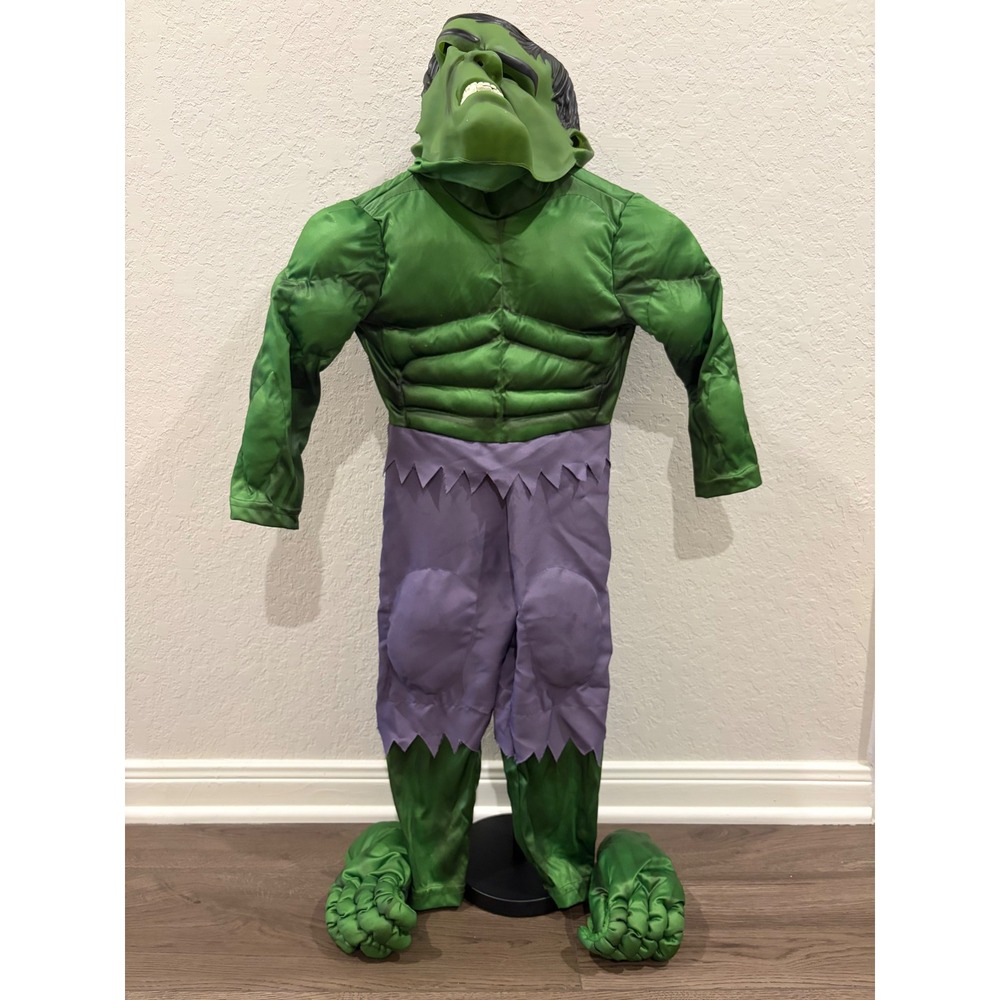 Disney Store Marvel Incredible Hulk Muscle Costume Set Kids Size 4 Mask & Gloves